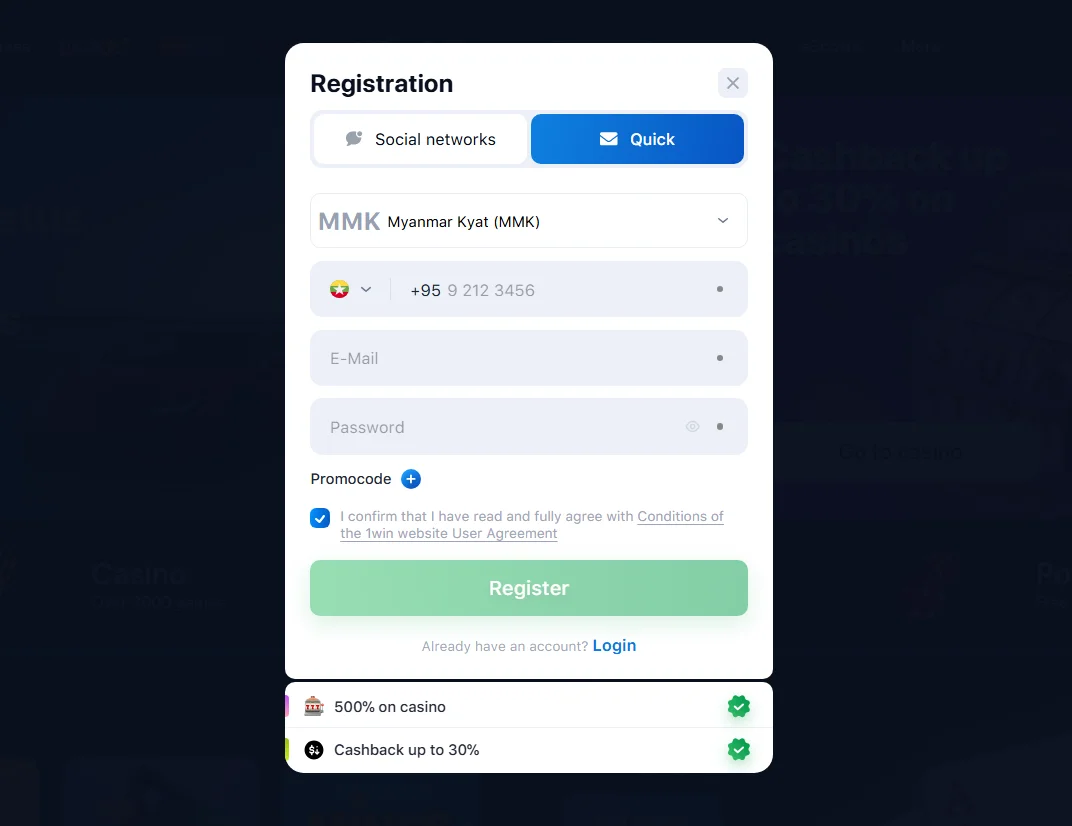 1win registration